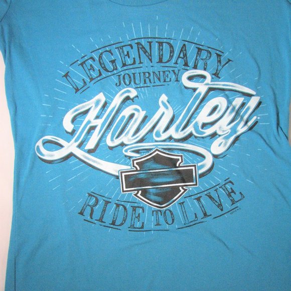 Harley Davidson Blue Legendary Journey Shirt Women's Size Small Virginia Beach - Picture 3 of 6